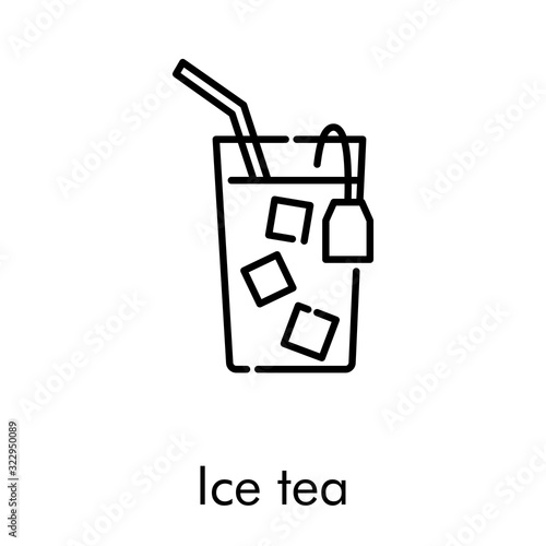 Icono plano lineal té helado en color negro