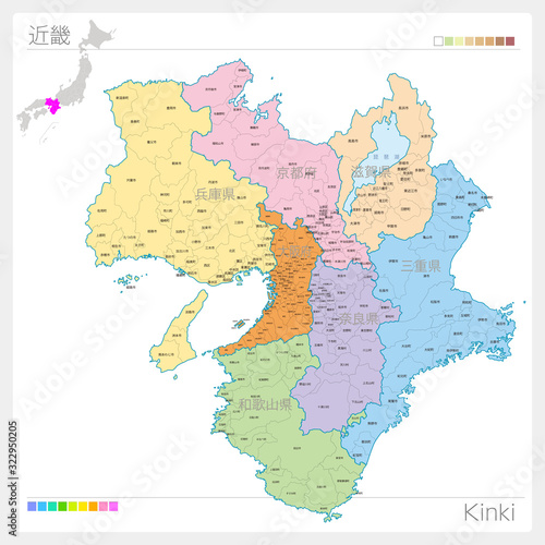 近畿の地図・Kinki（色分け） photo
