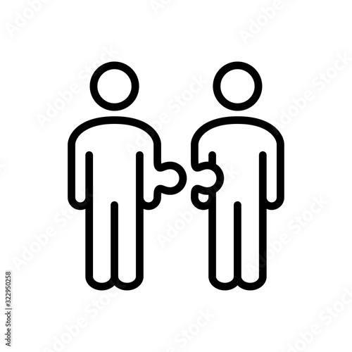 Símbolo trabajo en equipo. Icono plano lineal hombres como piezas de puzzle en color negro