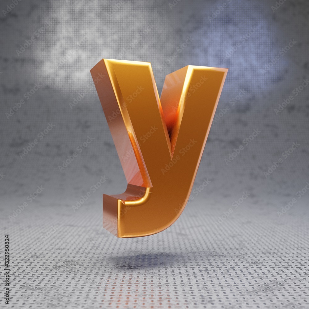 Golden letter Y lowercase on metal textured background. Golden letter Y lowercase on metal textured background.