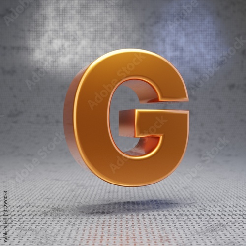 Golden letter G uppercase on metal textured background.