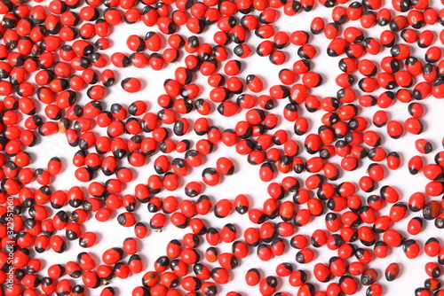 Small red beans on white background
