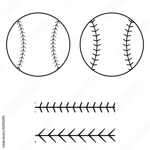 Baseball ball icon silhouette with lacing border pattern vector.