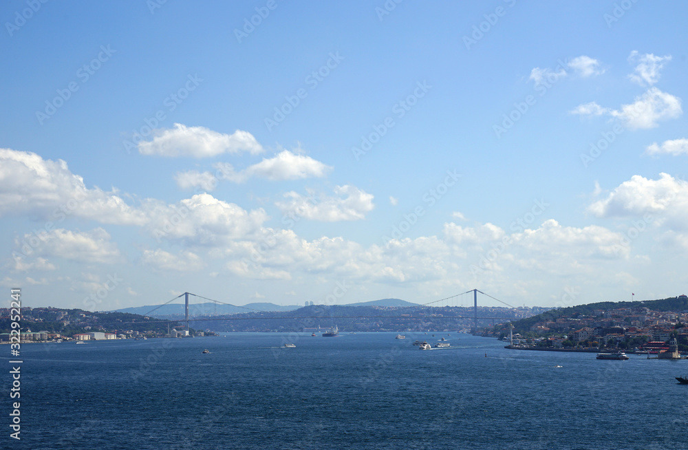 Beautiful landscape of the Bosporus Strait in Istanbul with urban view