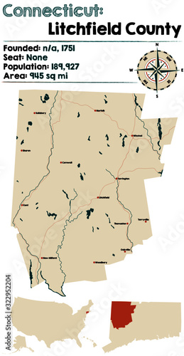 Large and detailed map of Litchfield county in Connecticut, USA. photo