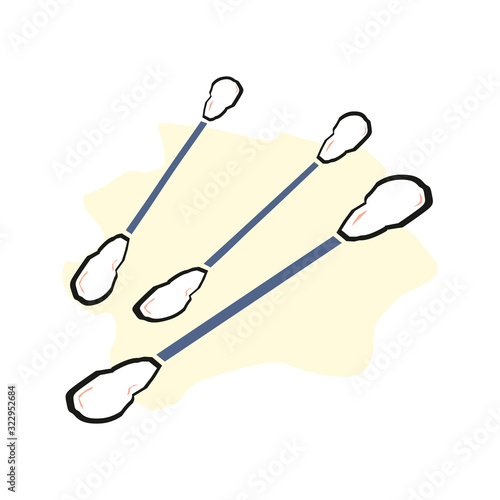 Cartoon trendy flat style cotton swabs icons. Cartoon colorful ear and cosmetic buds. Vector hygiene sticks. Bath and makeup symbols.