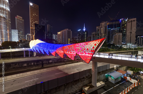 Photography new attraction at kuala lumpur, saloma link bridge lit at night aerial view