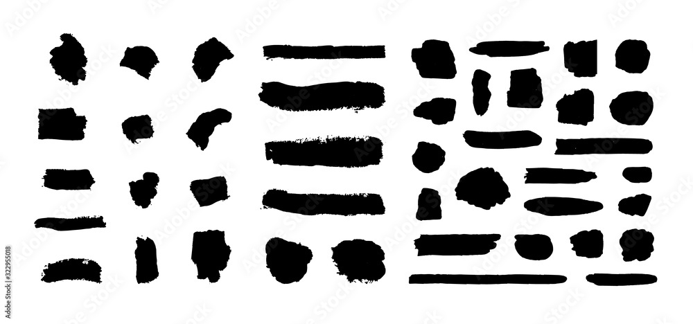 Vector Ink Brush Strokes Black Silhouettes Set Isolated on White Background, Graphic Design Elements. Vector Ink Brush Strokes Black Silhouettes Set Isolated on White Background, Graphic Design Elements.