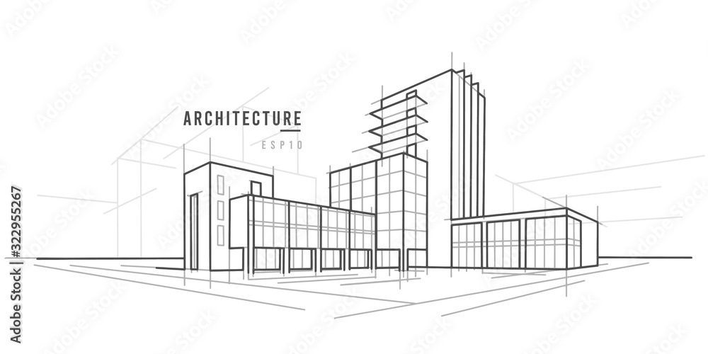 Architectural sketch vector drawing. Text outlined.  - obrazy, fototapety, plakaty 