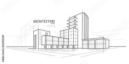 Architectural sketch vector drawing. Text outlined. 