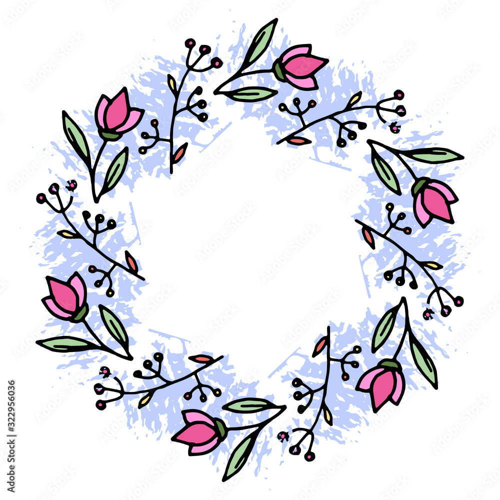 custom made wallpaper toronto digitalColored vector illustration of floral frame. Rustic. Hand drawn simple line. Black stroke. Isolated on white background. Brush.