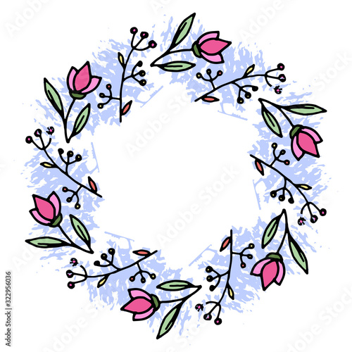 Wallpaper Mural Colored vector illustration of floral frame. Rustic. Hand drawn simple line. Black stroke. Isolated on white background. Brush. Torontodigital.ca