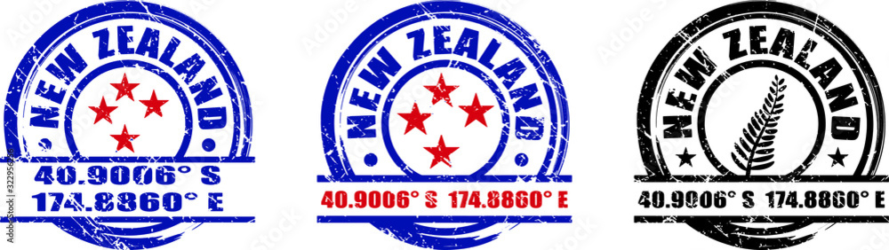 New Zealand map coordinates stamps with stripes New Zealand map coordinates stamps with stripes