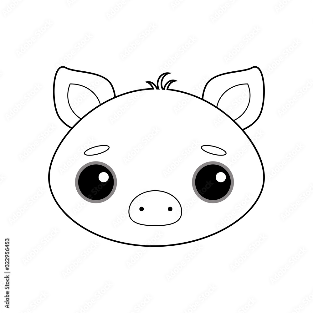 Cute and tender little pig Piglet vector image on white background. Sticker in the style of Kawaii, icon, Emoji. Coloring book for children. The symbol of the new year Cute and tender little pig Piglet vector image on white background. Sticker in the style of Kawaii, icon, Emoji. Coloring book for children. The symbol of the new year