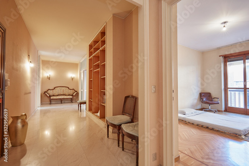 Corridor and bedroom view in apartment interior