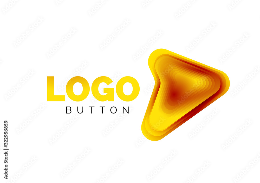 Arrow logo template. Or play or download button logotype template. Minimal geometrical design, 3d geometric bold symbol in relief style with color blend steps effect. Vector Illustration Arrow logo template. Or play or download button logotype template. Minimal geometrical design, 3d geometric bold symbol in relief style with color blend steps effect. Vector Illustration