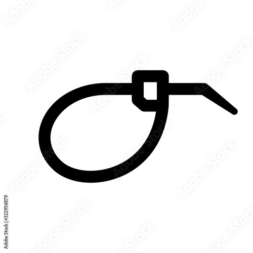 Flexible twisted cable tie. Silhouette icon of wrap zip tie. Black simple illustration for electrical goods. Flat isolated vector image on white background