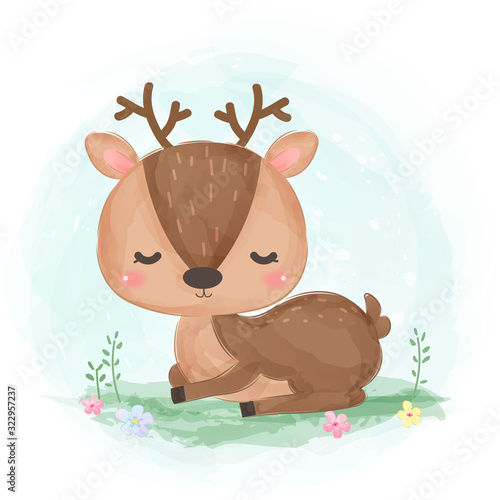 adorable deer illustration, nursery art, scrapbooking, animals clipart