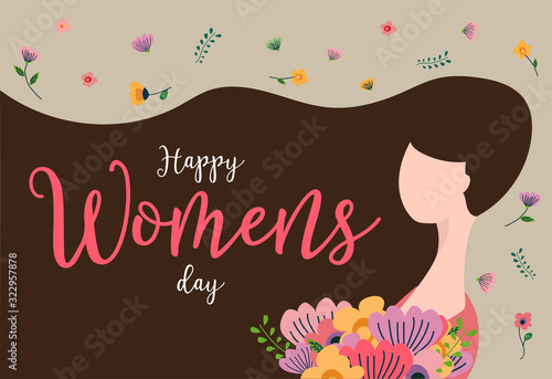 Happy Women's Day template with for card, poster, flyer with beautiful girl , vector illustration