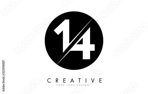 14 1 4 Number Logo Design with a Creative Cut and Black Circle Background.