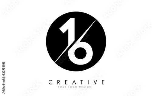 16 1 6 Number Logo Design with a Creative Cut and Black Circle Background.