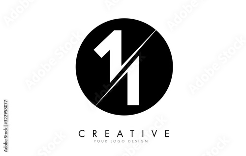 11 1 1 Number Logo Design with a Creative Cut and Black Circle Background. photo