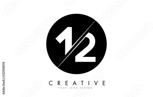 12 1 2 Number Logo Design with a Creative Cut and Black Circle Background.