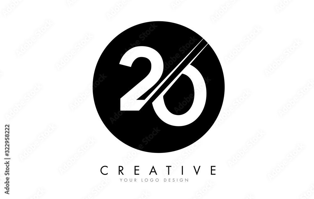 20 2 0 Number Logo Design with a Creative Cut and Black Circle Background. 20 2 0 Number Logo Design with a Creative Cut and Black Circle Background.