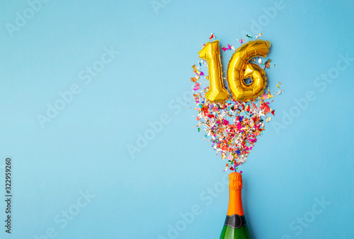16th anniversary champagne bottle balloon pop