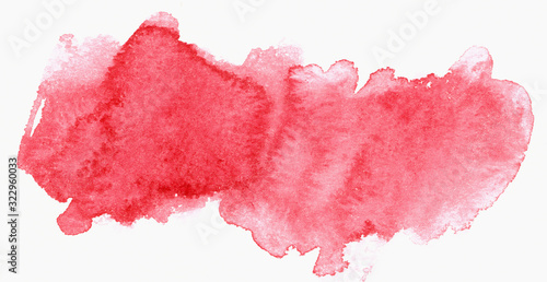 Bilde på lerret Abstract red hand drawn watercolor stain isolated on white background