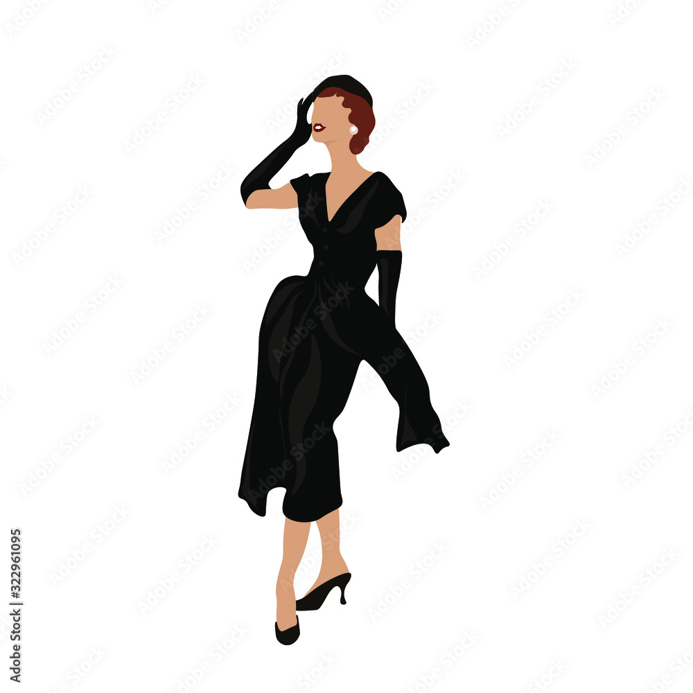 Abstract contemporary art. Art deco style. Vector illustration for interior, print, card, wallpaper, decor, bag, clothes. Woman in cocktail dress in vintage style 1920's. Retro fashion. Abstract contemporary art. Art deco style. Vector illustration for interior, print, card, wallpaper, decor, bag, clothes. Woman in cocktail dress in vintage style 1920's. Retro fashion.