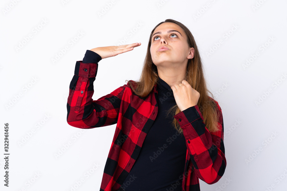 Teenager girl over isolated white background with tired and sick expression Teenager girl over isolated white background with tired and sick expression