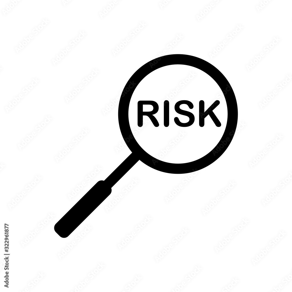 Risk level icon with magnificent glass in flat style. Vector illustration on white background. Business concept. Risk level icon with magnificent glass in flat style. Vector illustration on white background. Business concept.