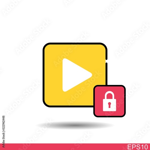 video player icon and padlock against a white background