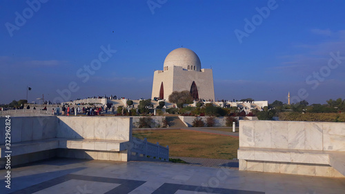 Karachi, Pakistan - February 10, 2020: Mausoleum of Quaid-e-Azam. Tomb of quaid-e-Azam. Mazar-e-Quaid. jinnah mausoleum