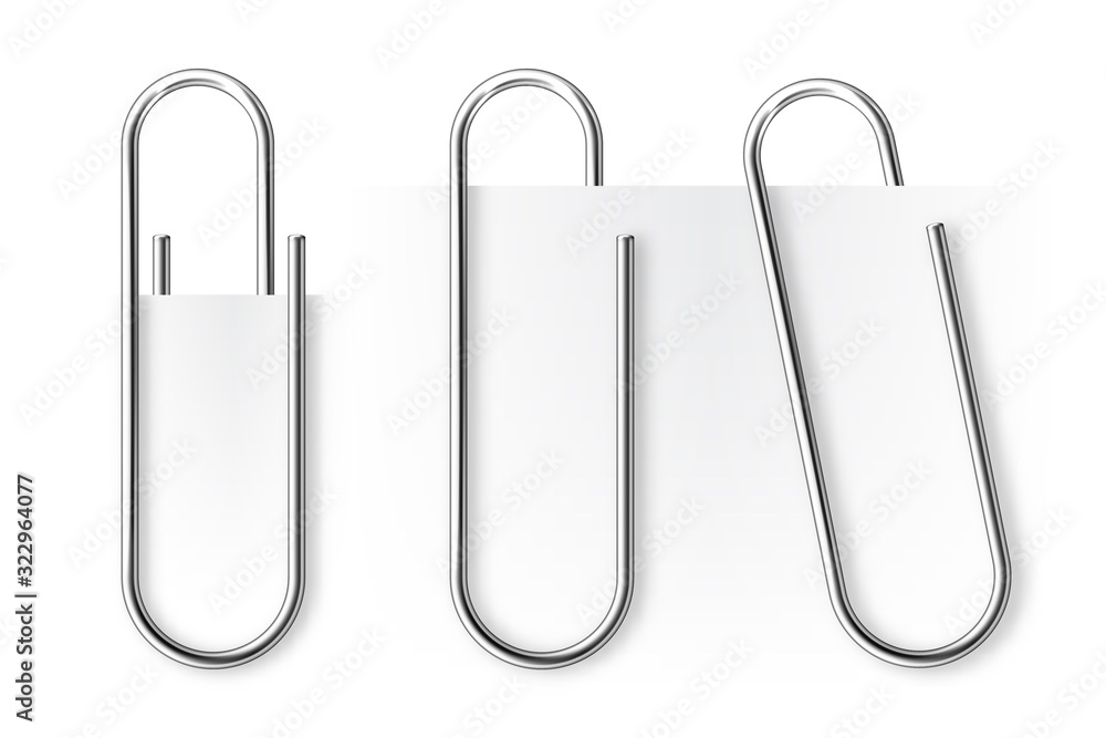 Realistic tilted metal paper clip. Page holder, binder. Vector illustration. Realistic tilted metal paper clip. Page holder, binder. Vector illustration.
