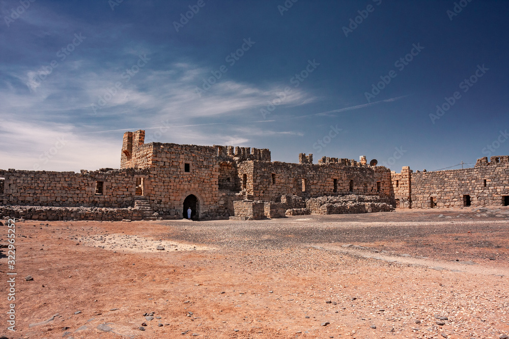 View of the archaeological ruins of Qasr Al Azraq castle in Jordan.