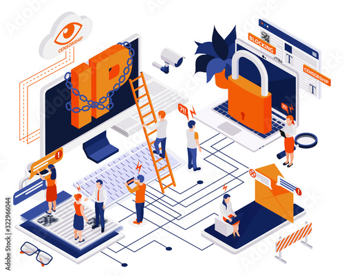 Internet Censorship Isometric Composition 