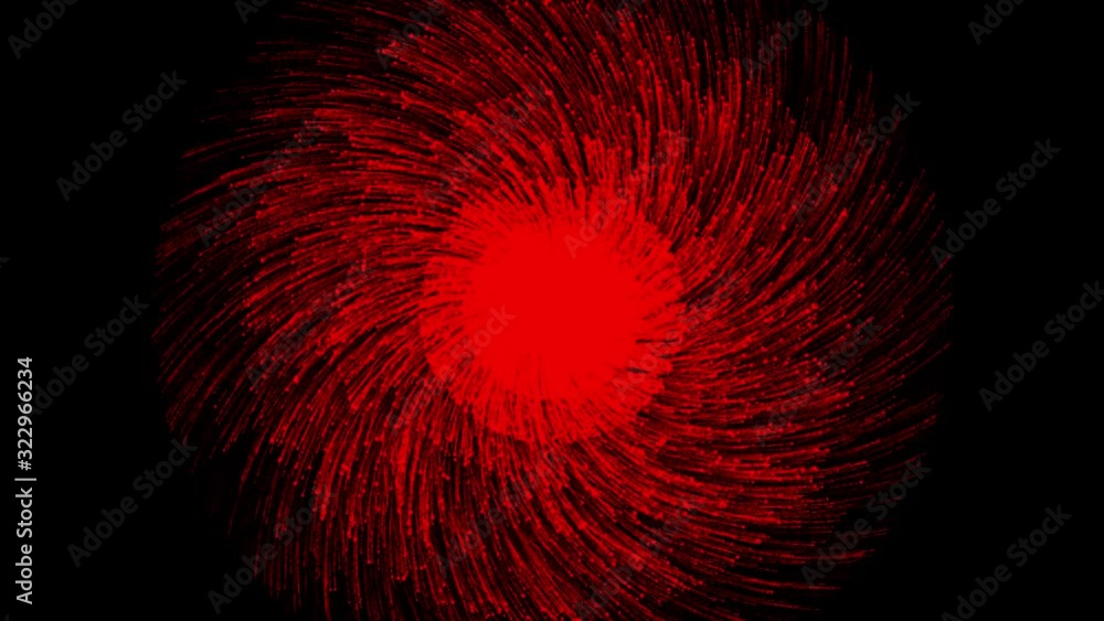 Abstract spiral rotating glowing red lines over black background