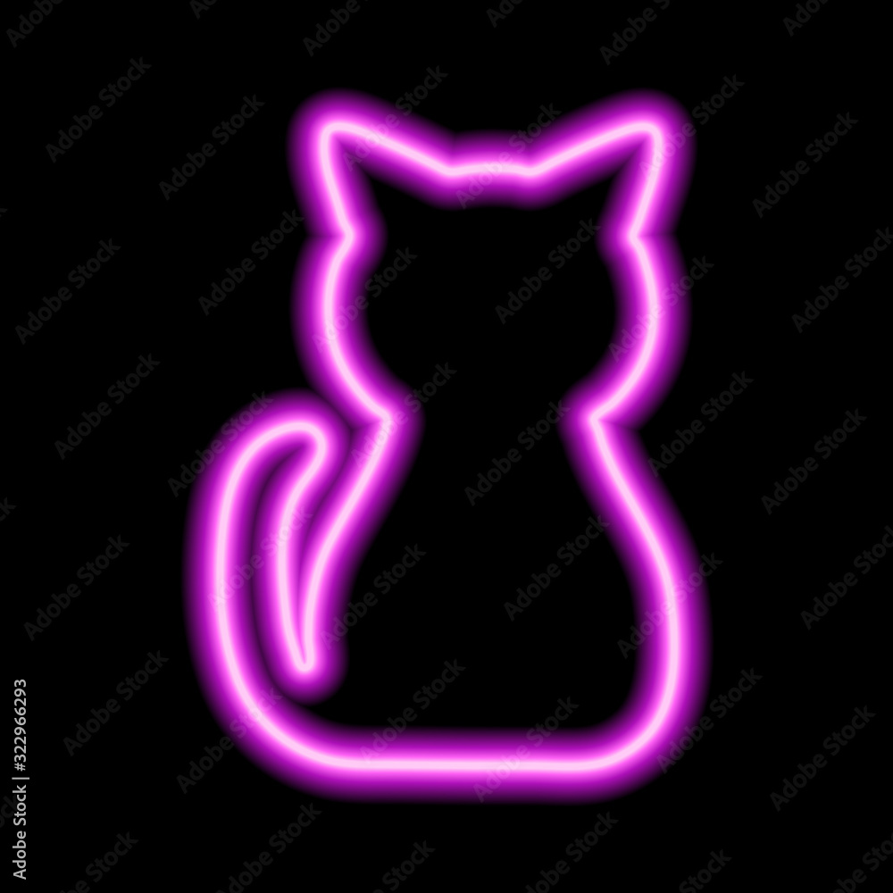 Pink neon sign of sitting cat on black background. Vector illustration Pink neon sign of sitting cat on black background. Vector illustration