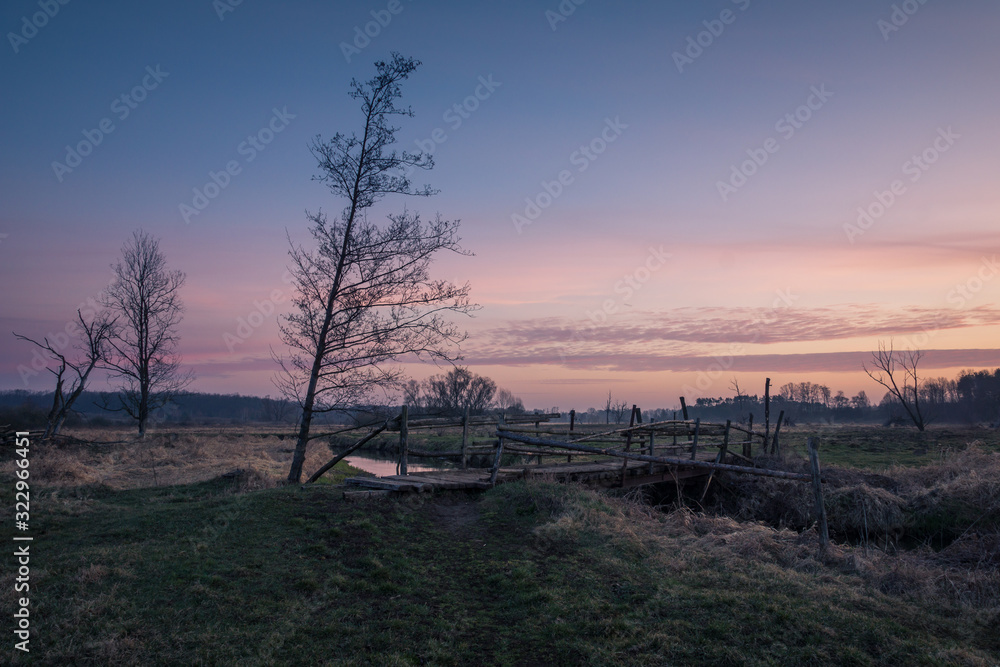 Dawn in the Jeziorka river valley near Piaseczno, Poland