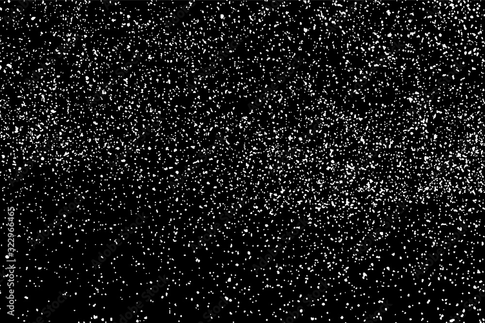 White Grainy Texture Isolated On Black Background. Dust Overlay. Light Coloured Noise Granules. Snow Vector Elements. Digitally Generated Image. Illustration, Eps 10. White Grainy Texture Isolated On Black Background. Dust Overlay. Light Coloured Noise Granules. Snow Vector Elements. Digitally Generated Image. Illustration, Eps 10.
