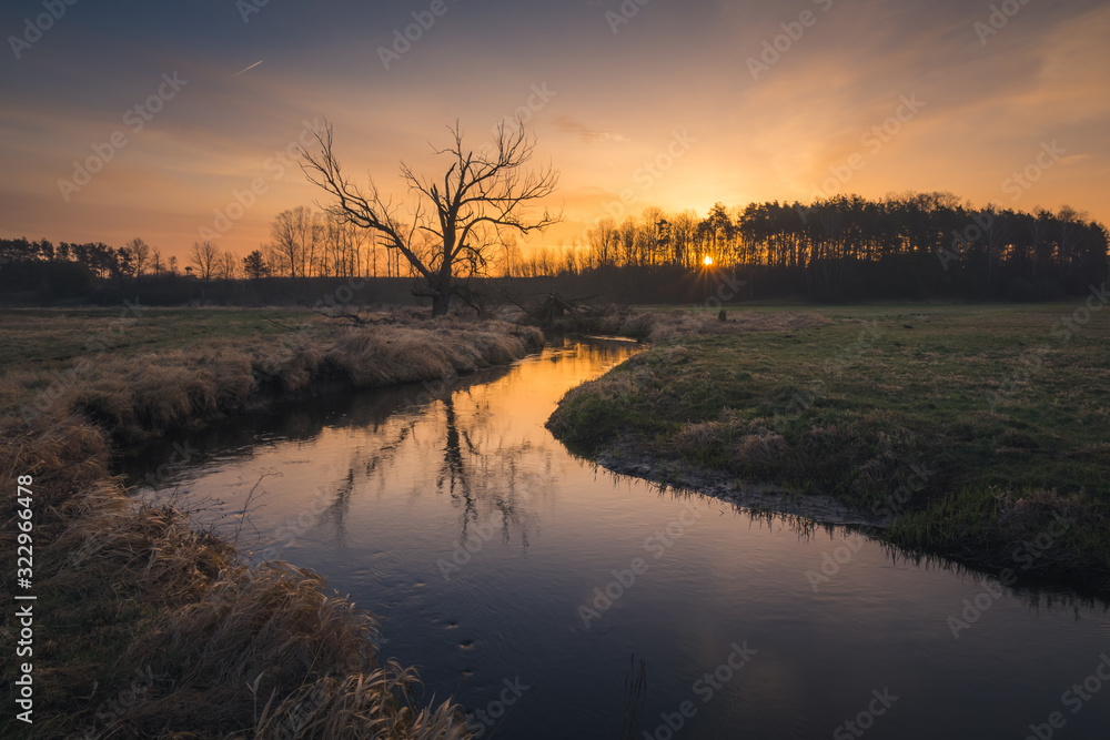 Sunrise over the river, Piaseczno, Poland