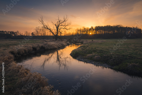 Sunrise over the river  Piaseczno  Poland