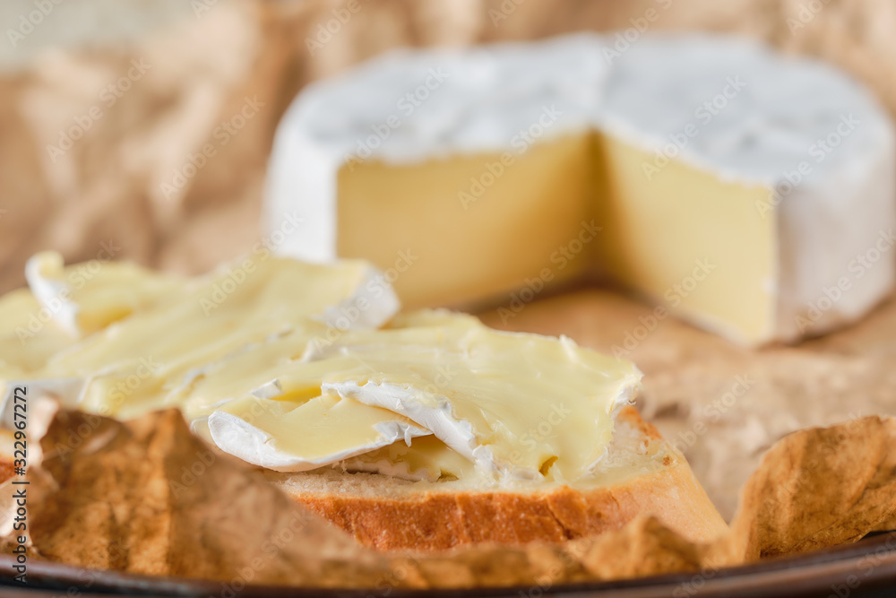 Macro photo with shallow depth of field of brie cheese