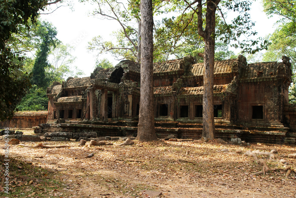 stone statues of the ancient temple complex of angkor watt in cambodia