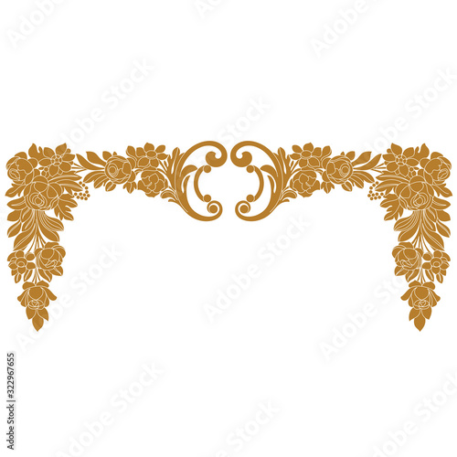 Golden vintage baroque ornament, corner. Retro pattern antique style acanthus. Decorative design element filigree calligraphy vector. - stock vector	