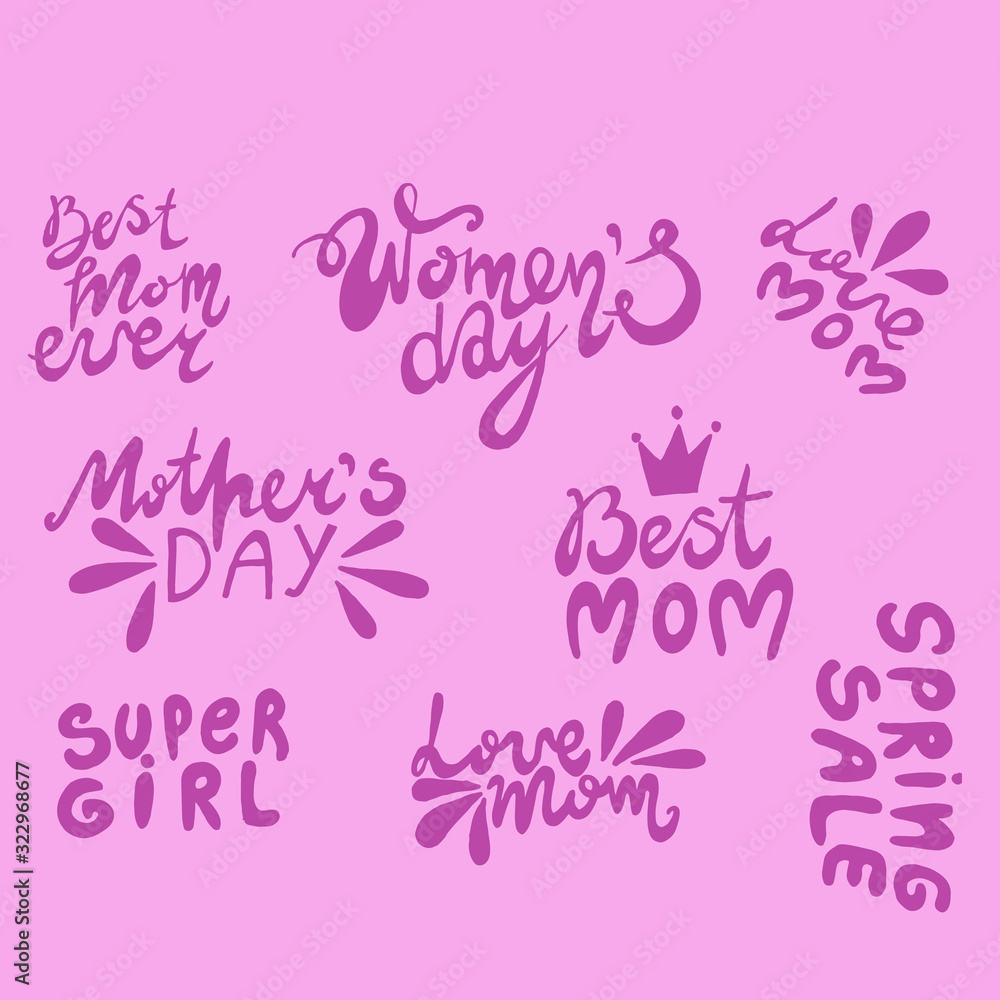 Vector illustration with inscription Spring, in hand writing style, lettering with heart, with leaves and texture, for meeting spring, holidays, womens day, printing on fabric or paper, and digital