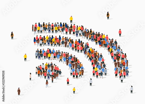 Large group of people in the wi-fi sign shape
