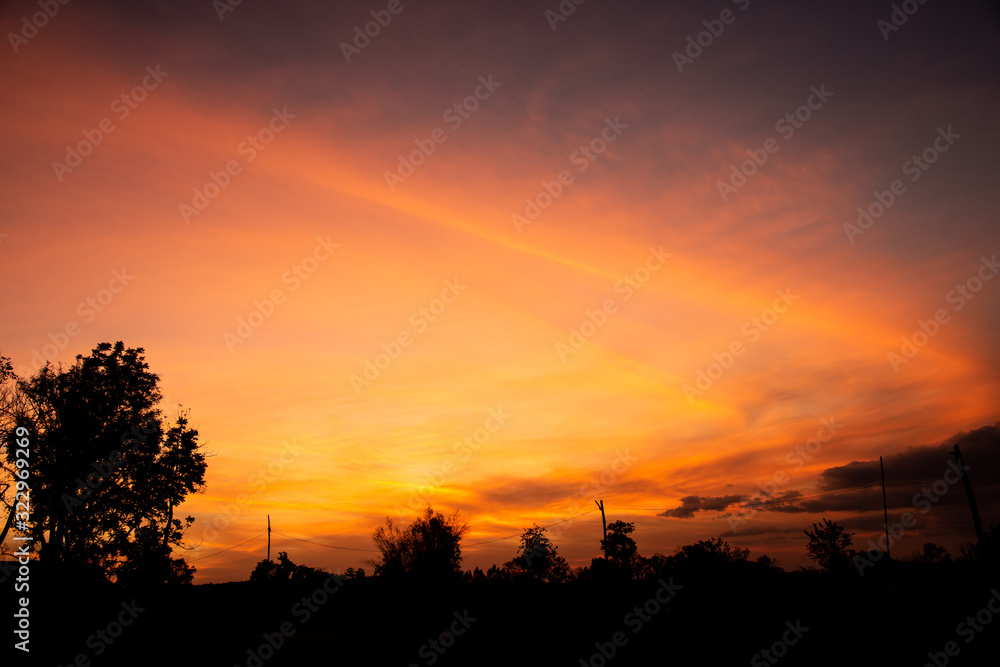Sunset red sky abstract background.